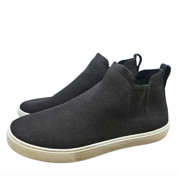 Rothys The Chelsea Sneaker Black Knit High Top Ankle Bootie Pull-On Shoe US W10
