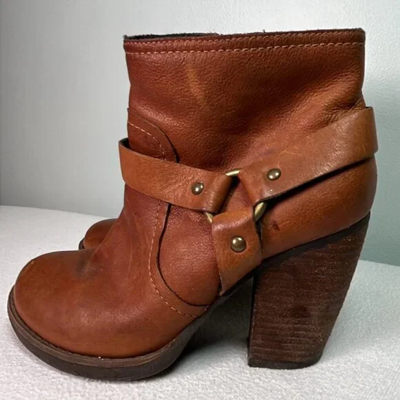 Korks by Kork‎ Ease Brown Leather Zip Wedge Heel Ankle Boots Women's 6M