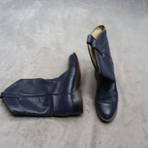 Wrangler‎ Womens 6.5M Western Boots Blue Leather Cowgirl Pull-On USA Made VTG