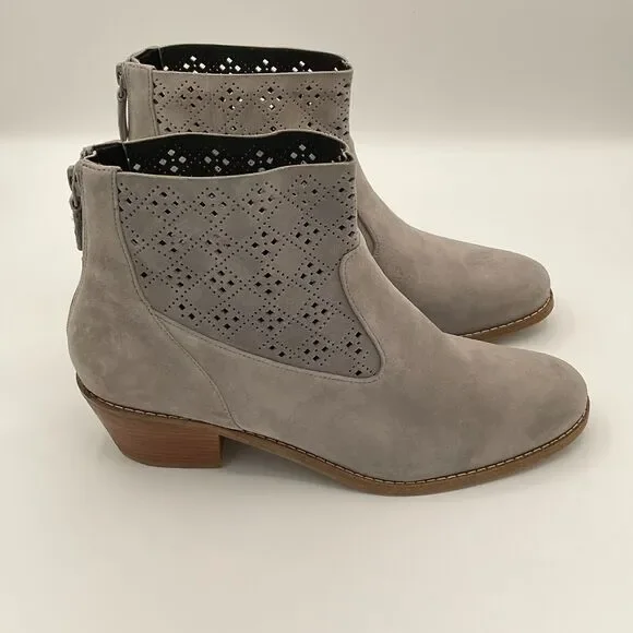 Cole Haan Jayne Lasercut Perforated Gray‎ Suede Bootie Size 10B Grand OS
