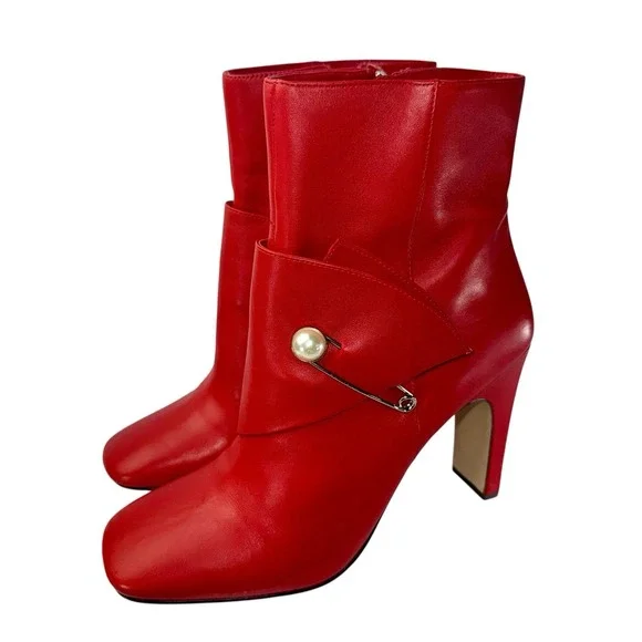 Nine West RED Leather Quitit Ankle Boots 4