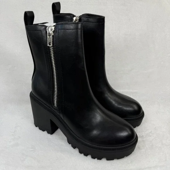 Urban Outfitters Black Platform Lug Sole Ankle Boots Side Zip Womens‎ 9M EU 40