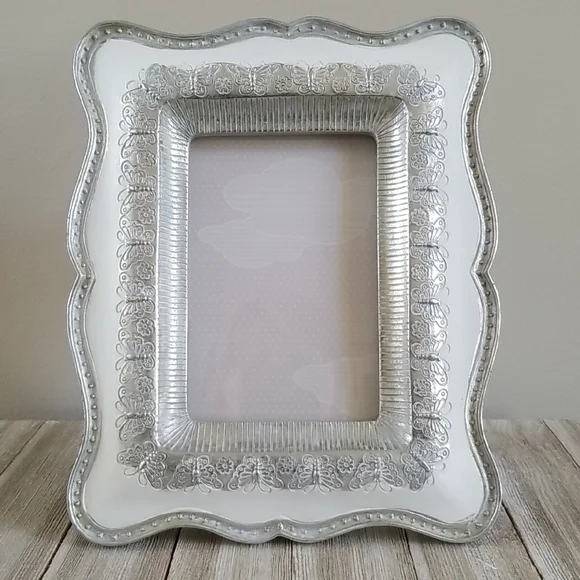 Elegant meets Whimsy Silver and White Picture Frame