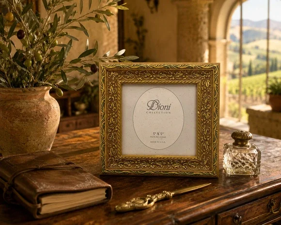 Vintage Dioni Collection 5x5 Gold Green Ornate Gilt Picture Frame USA NOS
