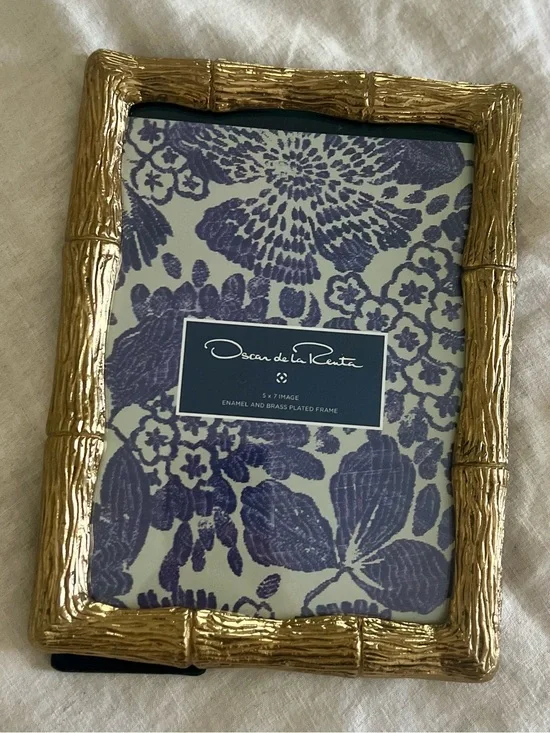 Oscar de la Renta Enamel & Brass Plated Bamboo Picture Frame 5x7