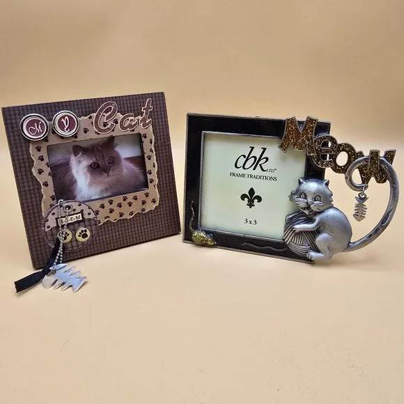 Cat Picture Frame Set CBK Meow Pewter Style & My Cat Scrapbook Theme 2 Piece Lot