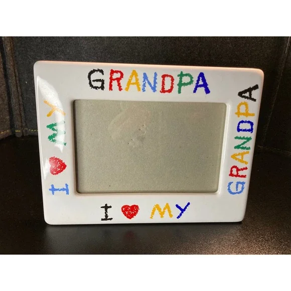 I Love My Grandpa Ceramic Photo Frame Colorful Text Desk Tabletop Decor Gift Vtg