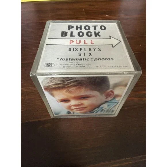 Photo Block Cube Picture Frame Acrylic 6 Instamatic Photos Hong Kong VTG 1970s