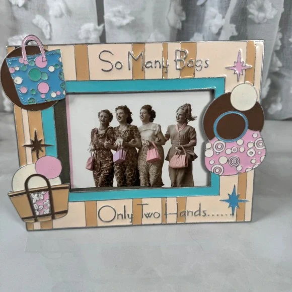 SixTrees Enameled Photo Frame So Many Bags Only Two‎ Hands Shopping Novelty 6x4