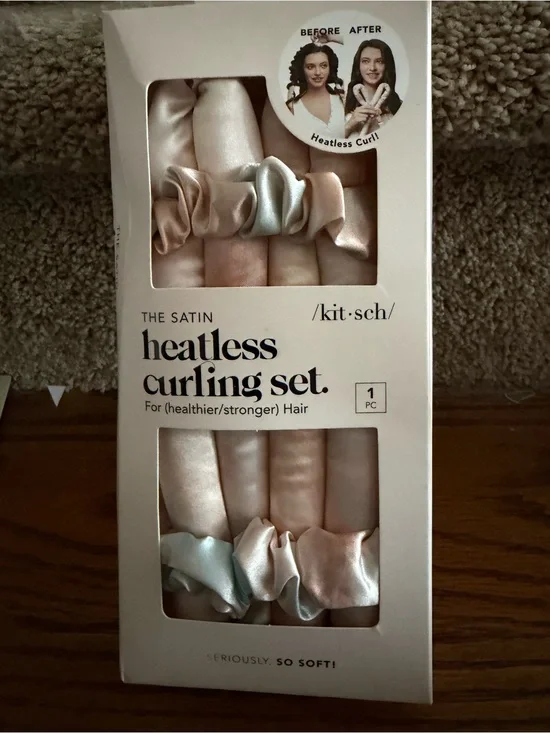 Kitsch Satin Heatless Curling Set - Pink & Silver Satin Scrunchies