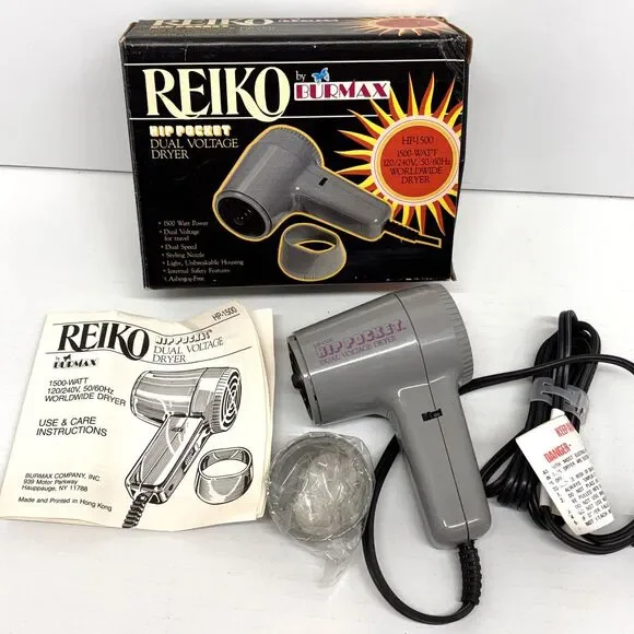 Vintage REIKO Hip Pocket Dual Voltage Hair Dryer By Burmax W/ Booklet New In Box
