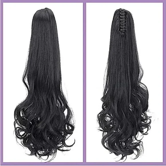 Black Pony Tail Hair Claw Hair Extension Piece 22”