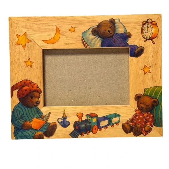 Fetco International Wood Teddy Bear Bedtime‎ Picture Frame Handcrafted