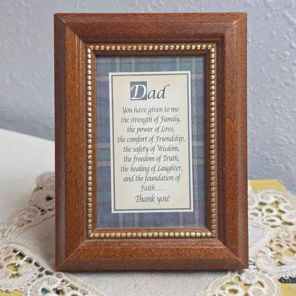 Vintage 90s‎ Mini Golden Moments Dad Poem Wood Frame Gold Beaded Plaid Decor