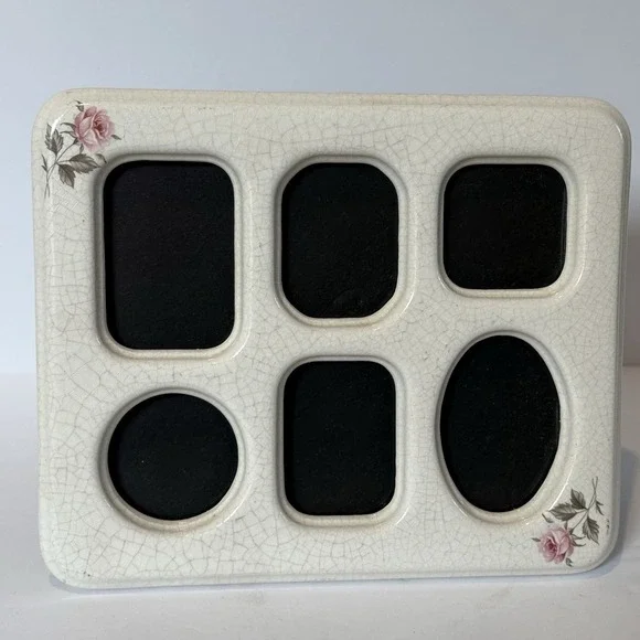VTG Ceramic Floral 6 Photo Frame Pink Rose Cottagecore Romantic Feminine 90s 80s