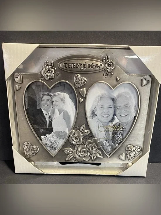 Then & Now Silver Heart Double Photo Frame by ETE Wedding/Anniversary Frame