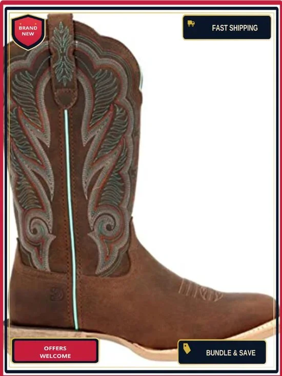 Women's Distressed Mid-Calf Leather Western Boots Square Toe Pull-On