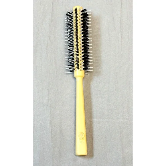 Vintage Goody Round Hair Brush Yellow Handle Black White Bristles Made in USA
