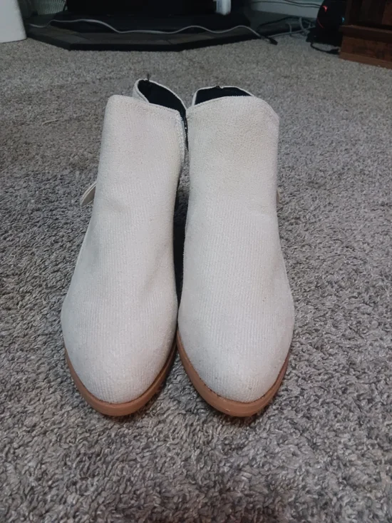 Cream Ankle Booties with Low Stacked Sole