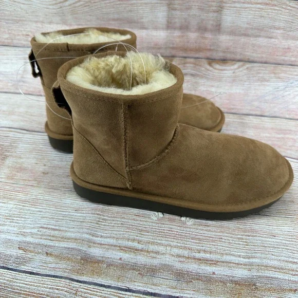 Kirkland Signature Ladies 9 Shearling Ankle Boots Tan‎ Havane Suede 7771757
