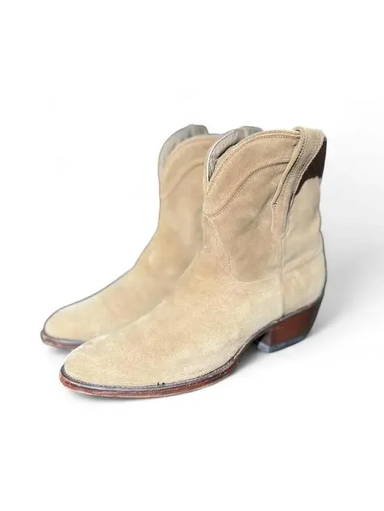 Tecovas  The Lucy Calfskin Cowgirl Booties Sand Suede