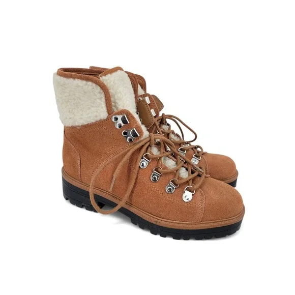 Marc Fisher Suede Hiker Boots Womens 7.5 Brown Shearling Lug Sole Gorpcore‎