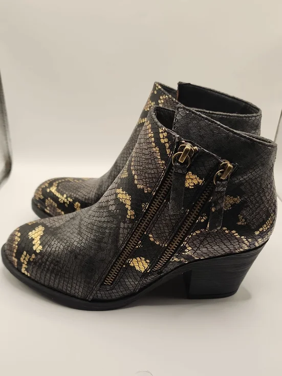 MUK LUKS New Womens Black & Gold Snake-Print Ankle Boots