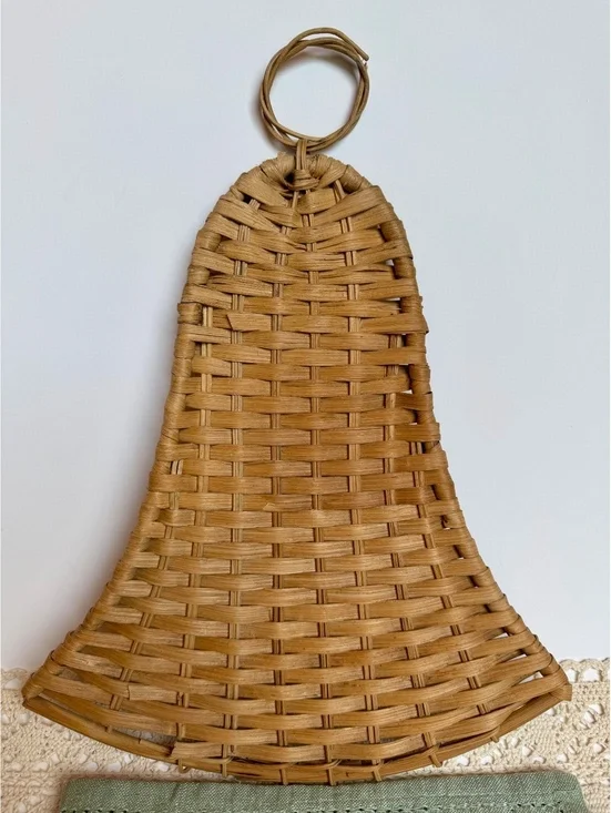 Vintage Wicker Bell Wall Hanging Made in Hong Kong Boho Rattan Wall Decor
