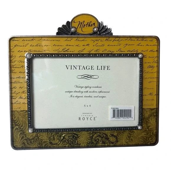 Vintage Home Collection 6 X 4 MOTHER Yellow Metal Glass Ornate Picture Frame