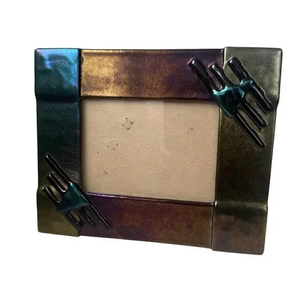 Iridescent fused glass photo frame 8x6.5 Vintage 80s 90s Retro Modern