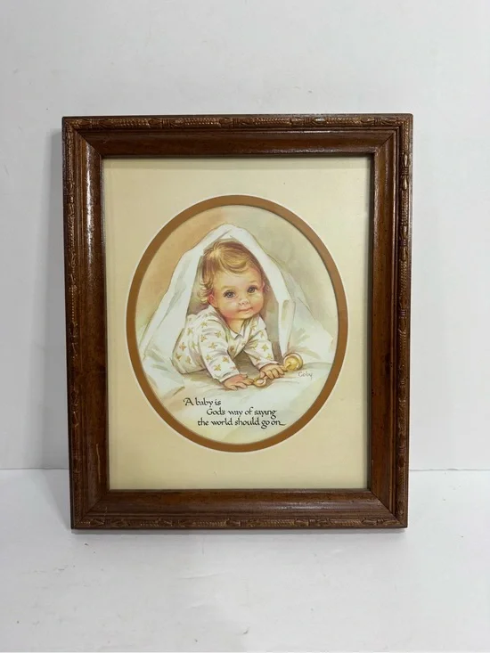 Vintage Framed Baby Art Print by Coby – 