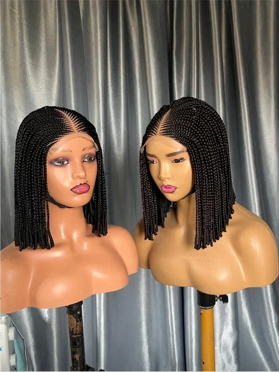 Lace Front Box Braid Bob Wig - Natural Black