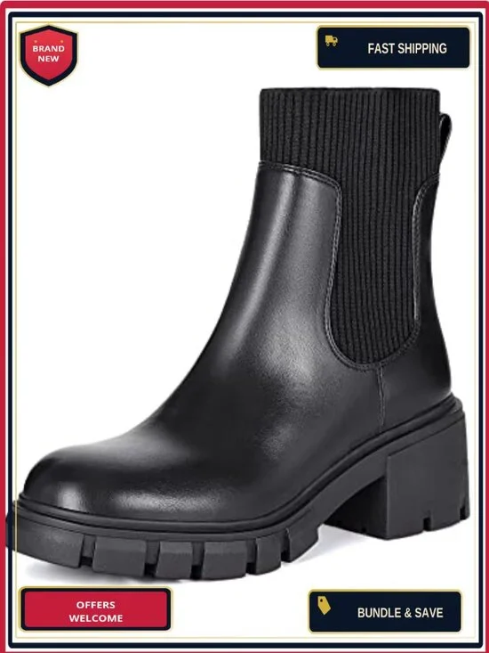 Chunky Platform Chelsea Ankle Boots Leather Suede Lug Soles