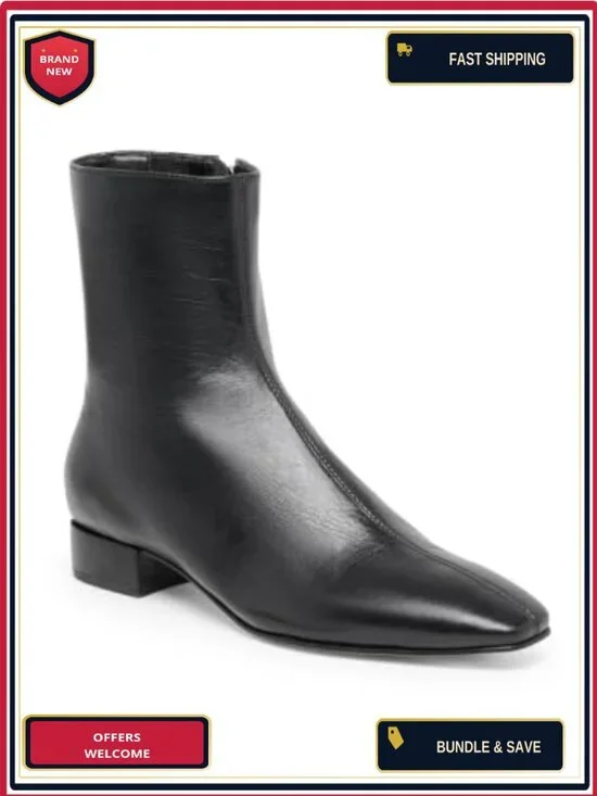 Women's Chunky Heel Ankle Booties Square Toe Zipper Faux Leather Dress Boots