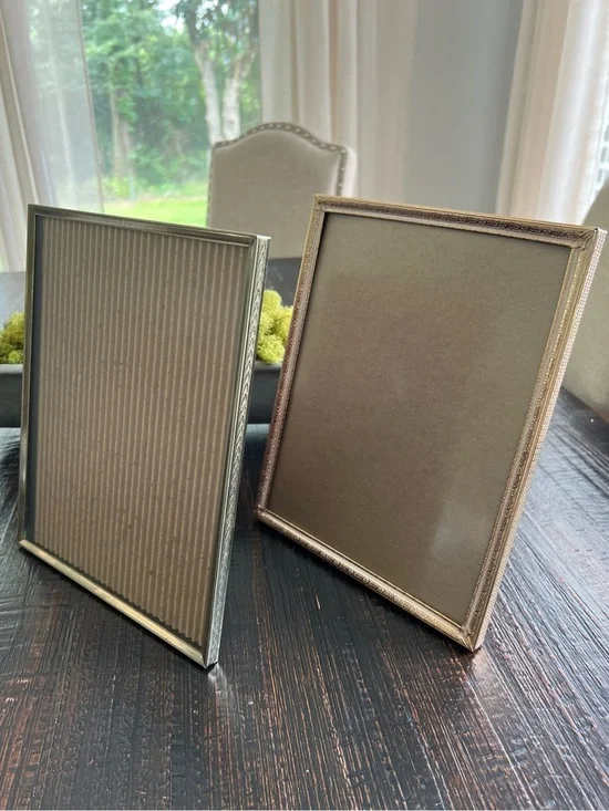 2 Vtg MCM Gold Tone Metal Embossed Photo Picture Frames Hollywood Regency