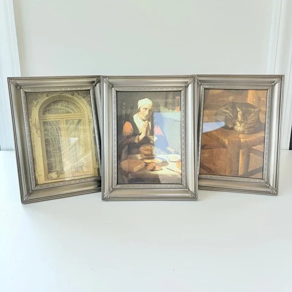 Set of 3 Vintage Silver Toned Ornate Tabletop Picture Frames 5x7 Brushed Finish
