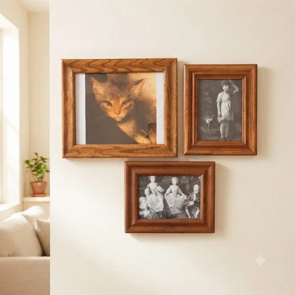 Vintage Solid Oak Picture Frames Set of 3 Honey Wood Gallery Wall Decor