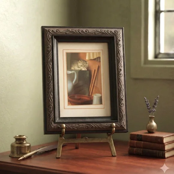 Vintage Ornate Leaf Relief Picture Frame Black Bronze 5x7 Tabletop Wall Mount