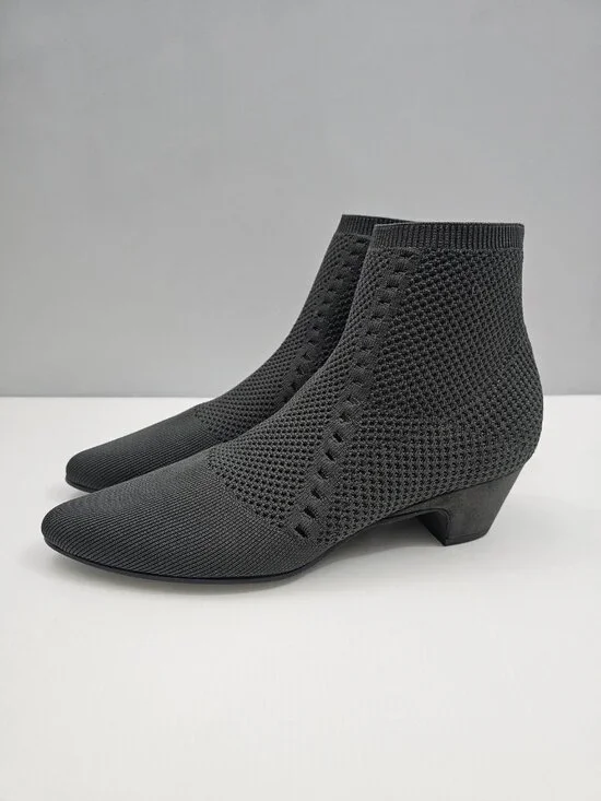 Eileen Fisher Purl Knit Sock Ankle Bootie Charcoal Gray Pointed Toe Womens 9