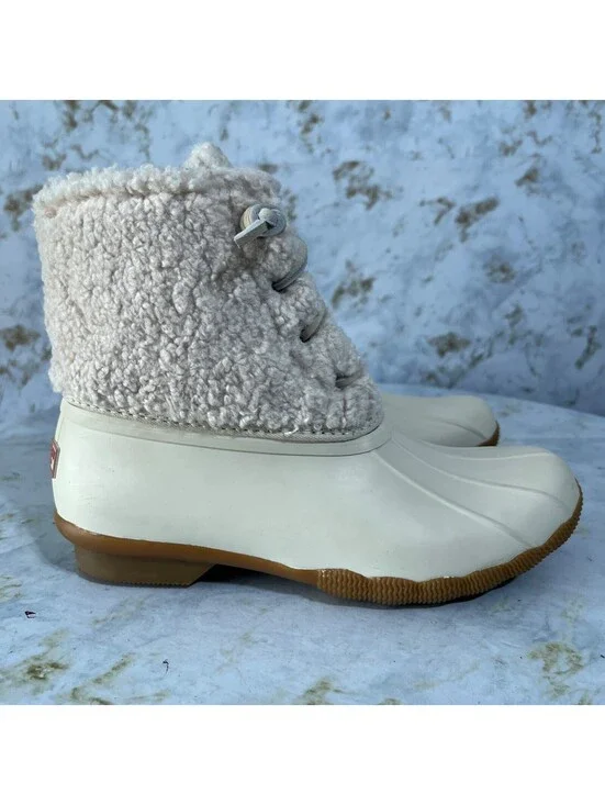 Sperry Saltwater Sherpa Women's Size 6M Shoes Beige Fur Comfort Rain Duck Boots