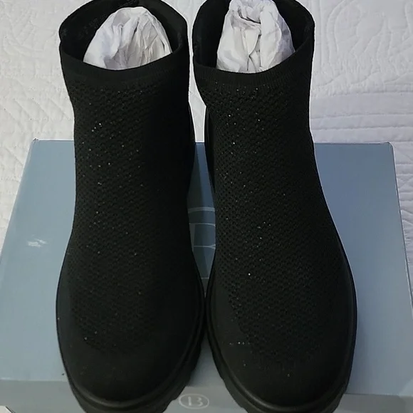 LifeStride Bzees May Black Knit Ankle Boots Shimmery 10 Wide NIB