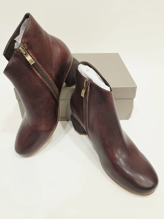 Antelope Perrin P16 Coffee Leather Ankle Booties/Side Zip - EU 38 US Size 7.5