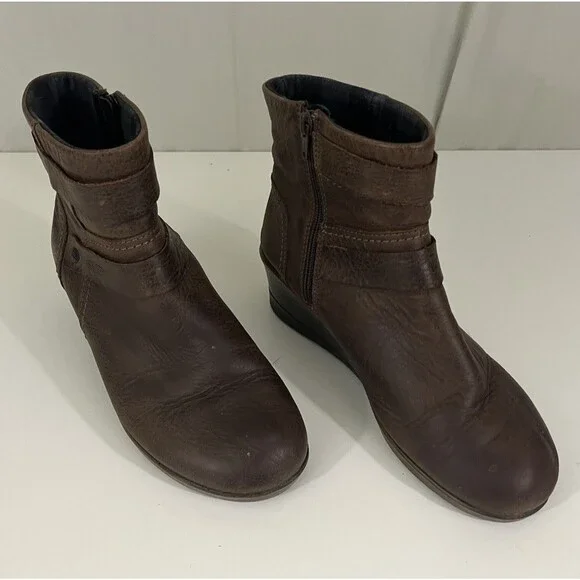 Keen Kate Wedges Brown Leather Women's Ankle Side Zip Boots Sz 9 Slow Fashion