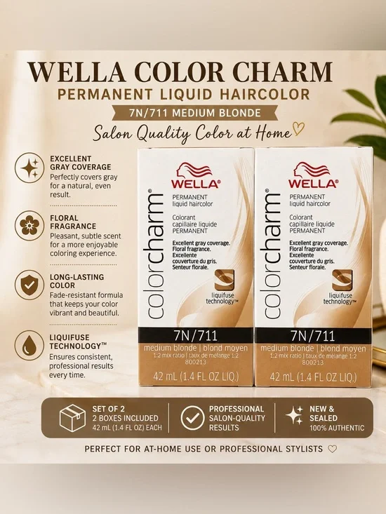 Wella ColorCharm 7N/711 Medium Blonde Hair Color - White & Gold Packaging