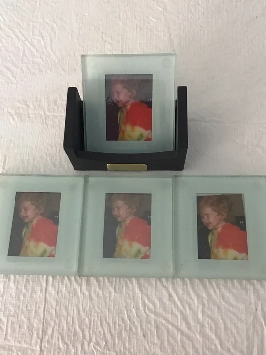 Black Multi-Frame Photo Holder with Frosted Glass Inserts ##