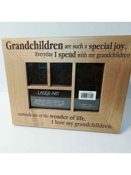 Vtg Avante Laser Art Grandchildren are Special Wooden Multi Photo Picture Frame