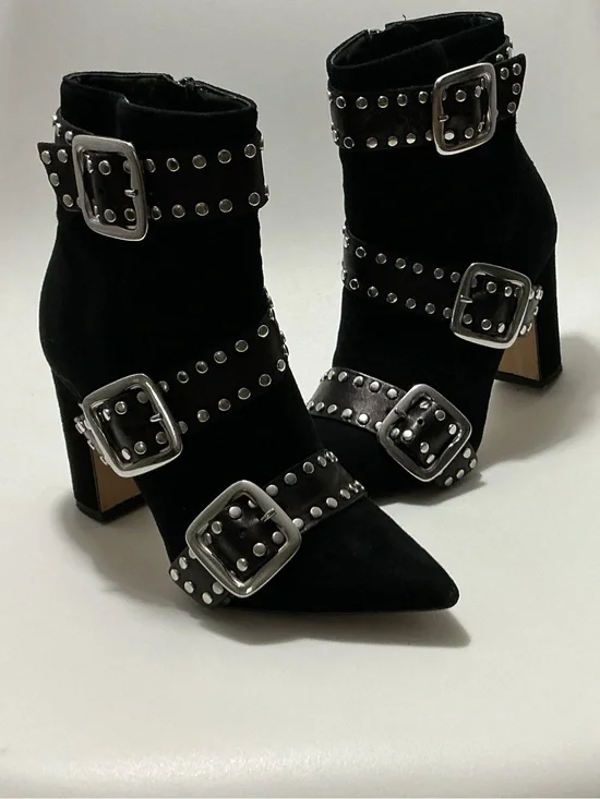 Italian Shoemakers Black Studded Pointed-Toe Buckle Ankle Boots