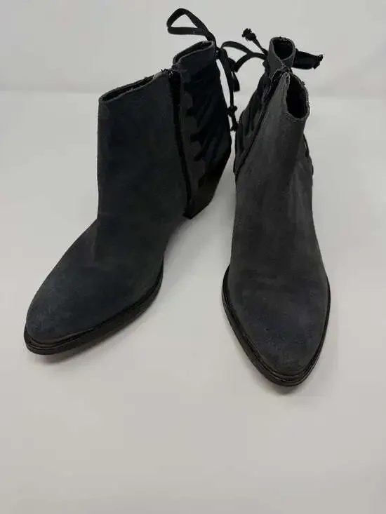 Klub Nico grey Weathered Suede Stacked Heel Booties tie back sz 10