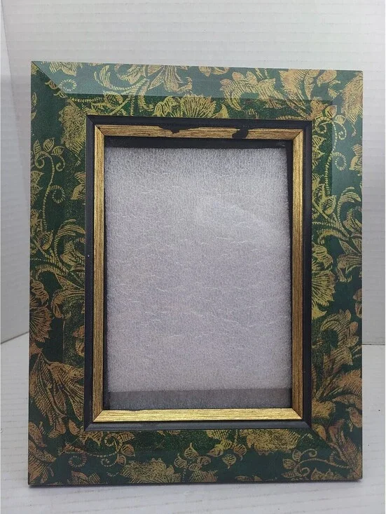 Art Nouveau Style 5x7 Photo Frame Gold & Green Ornate Floral
