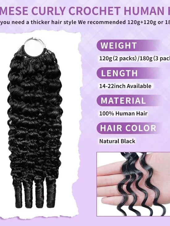 Burmese Curly Feather Crochet Human Hair Extensions